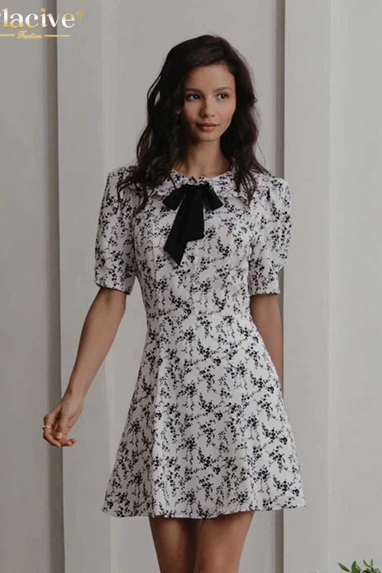 Elegant Print Short Sleeve Mini Dress