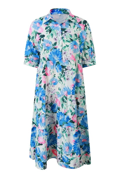 Short Sleeve Floral Print Midi Dress