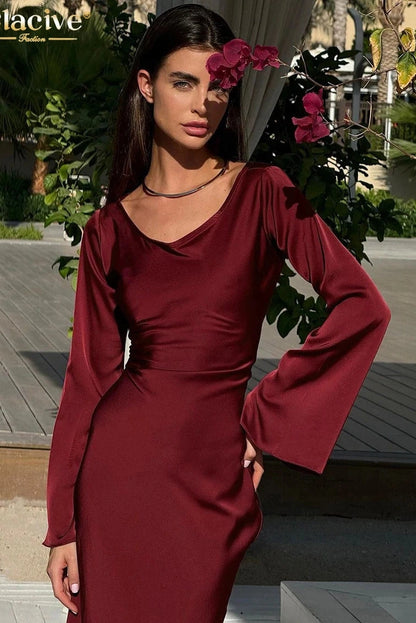 U-Neck Long Sleeve Maxi Dress