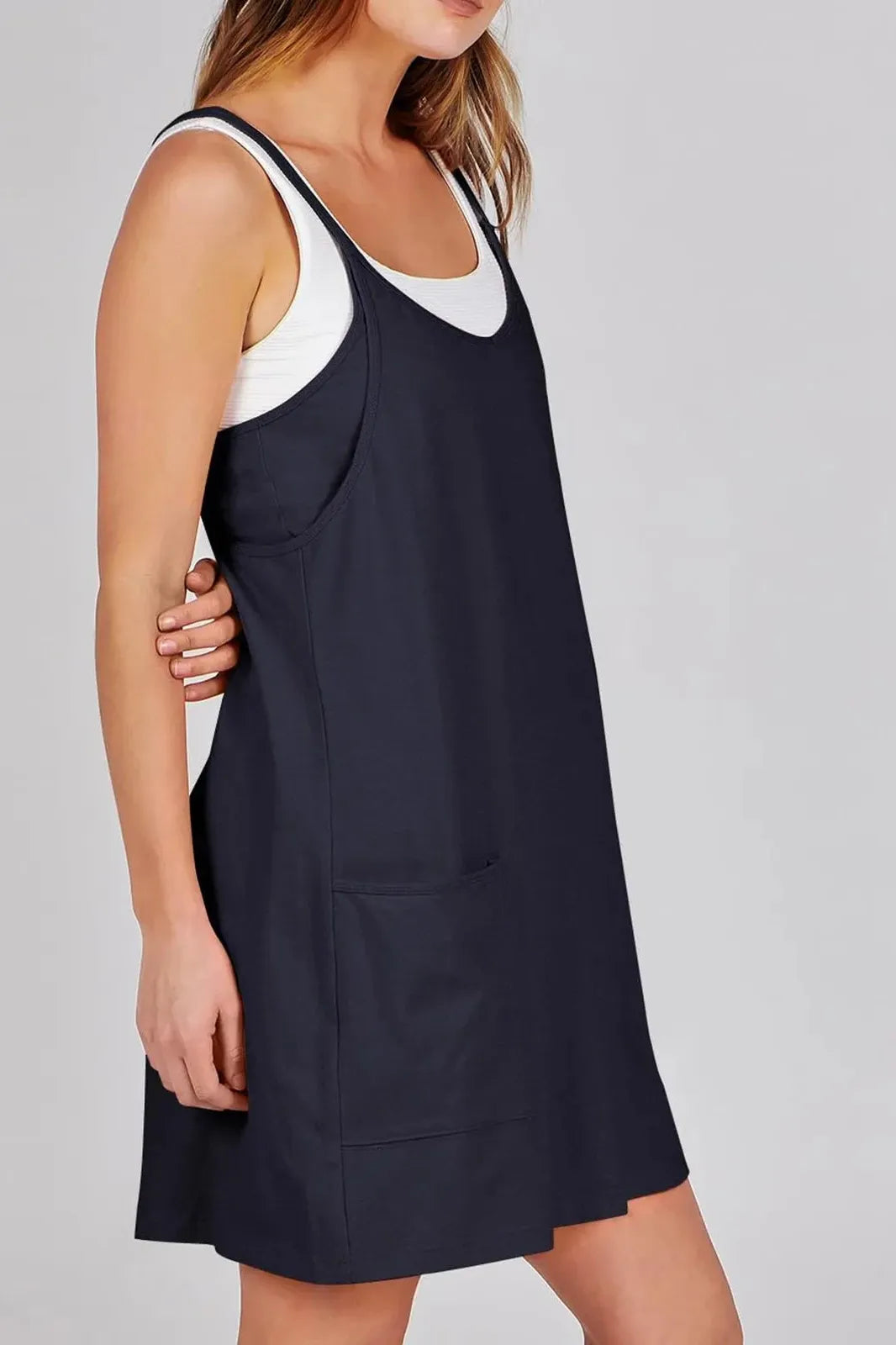 Sleeveless Pockets Mini Dress