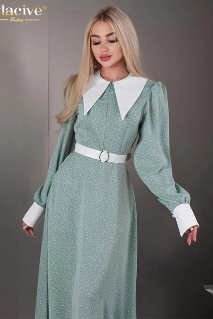 Elegant Print Long Sleeve Maxi Dress