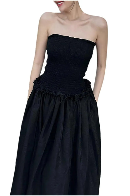 Strapless Pleated Slim Fit Maxi Dress