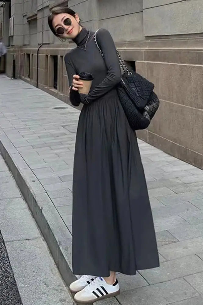 Elegant Slim Pleated Maxi Dress