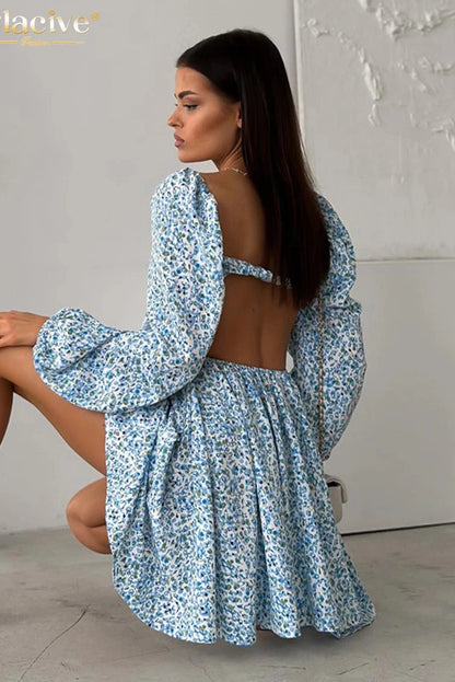 Print Long Sleeve Mini Dress