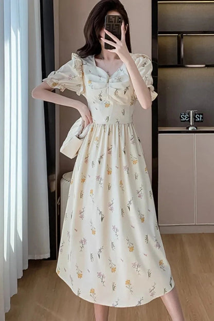 Elegant Floral Printed Midi Dress