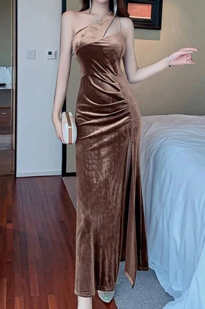 Sleeveless Velvet Bodycon Midi Dress