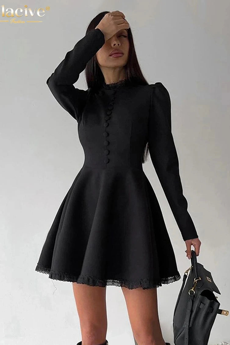 O-Neck Long Sleeve Mini Dress