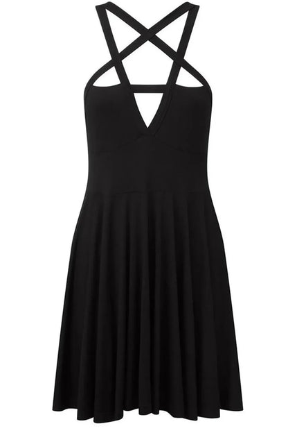 Gothic Style Cross Strap Wrap Short Dress