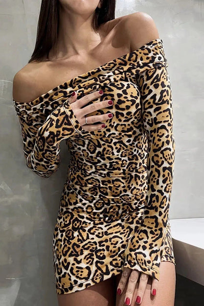 Leopard Print Long Sleeve Mini Dress