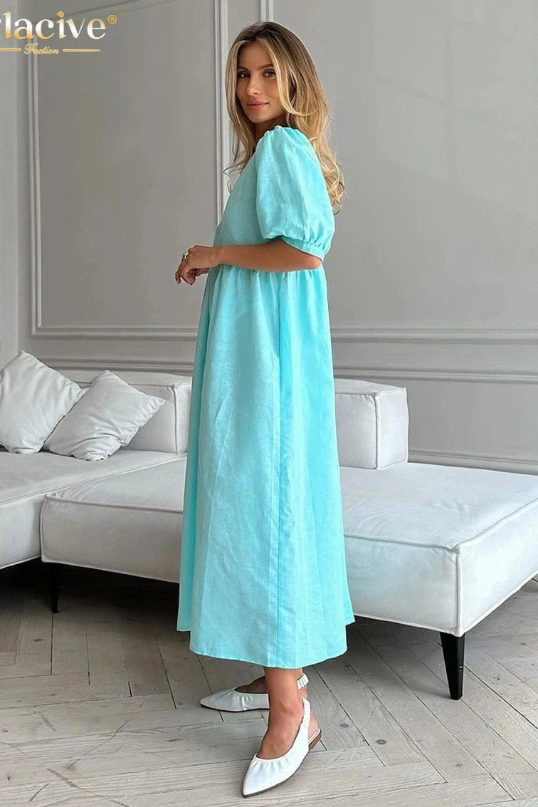 V-Neck Short Sleeve Maxi Dress