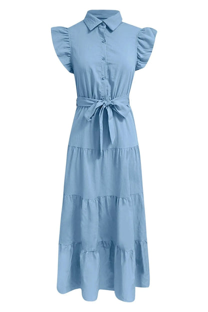 Elegant Belted Button-Down Maxi Dress