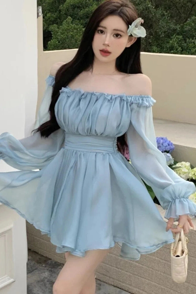 Off Shoulder Ruffles A-Line Mini Dress