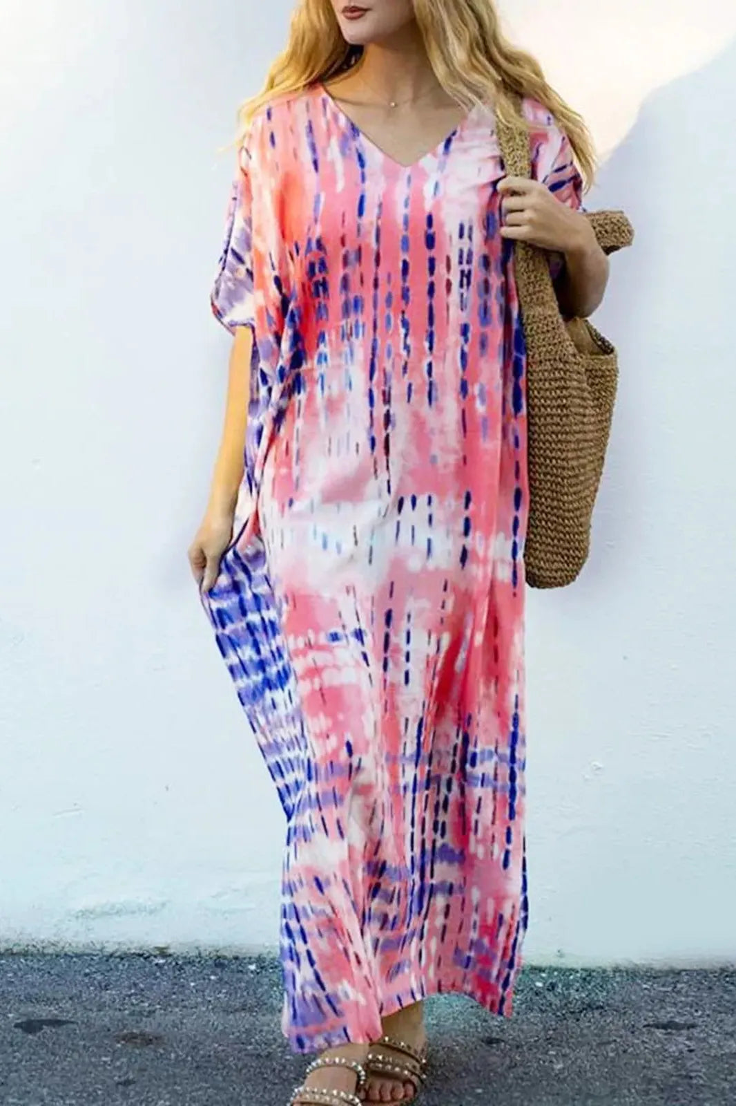 Tie-Dye V-Neck Maxi Dress