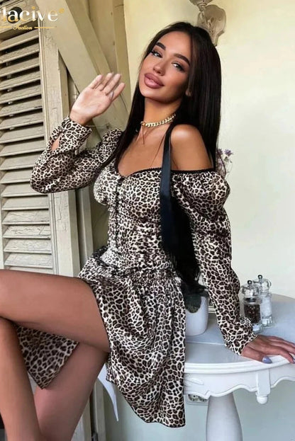 Elegant Print Long Sleeve Mini Dress