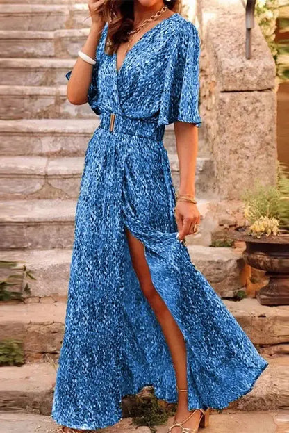 Deep V-Neck Half Sleeve Maxi Dress