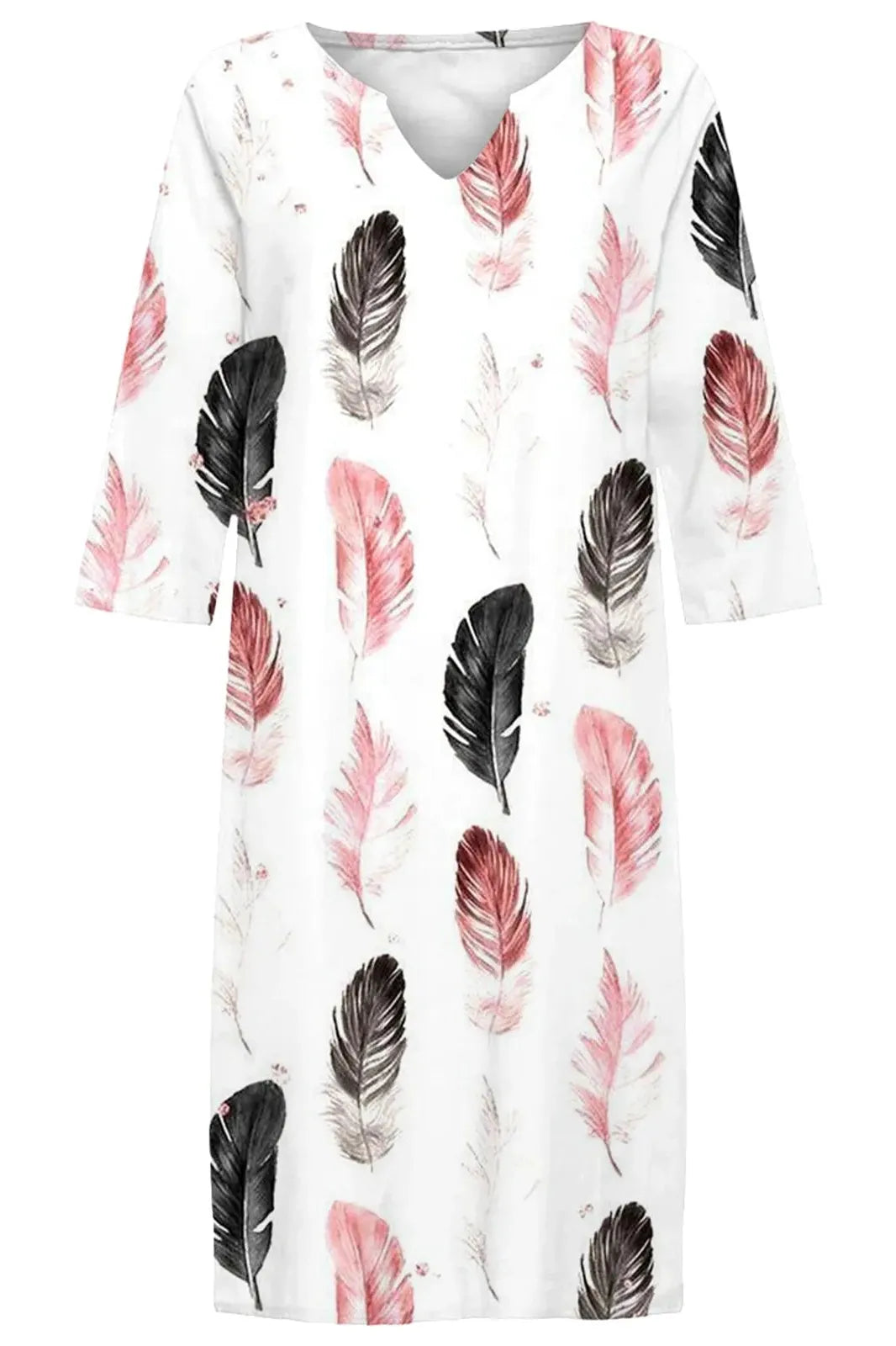 Short Sleeve Print V-Neck Midi Dress