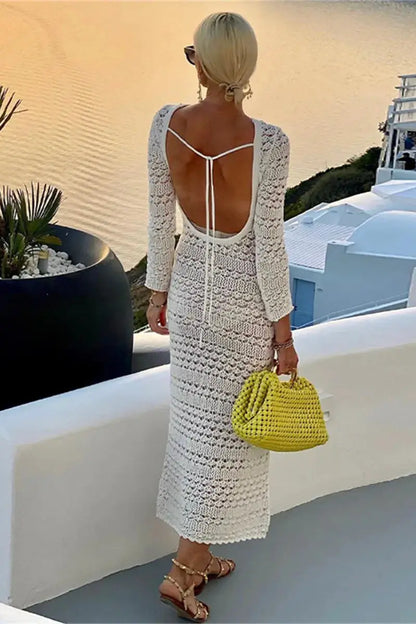 Backless Tie-Up Knit Crochet Hollow-Out Wrap Dress