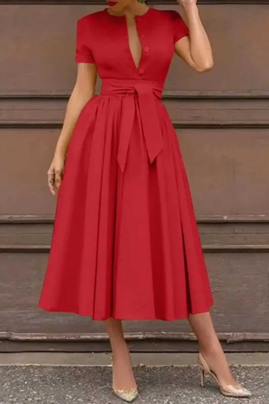 Halter Strap Pleated Midi Dress