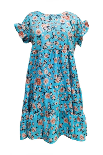 Floral Print Round Neck A-Line Maxi Dress