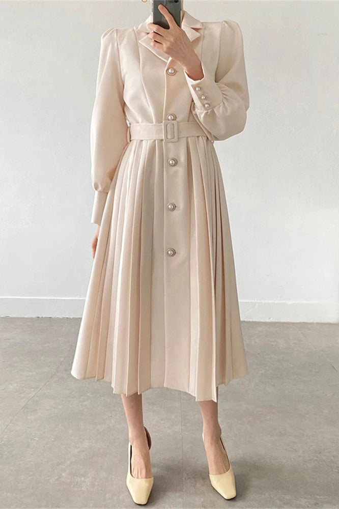 Elegant Long Sleeve A-Line Midi Dress