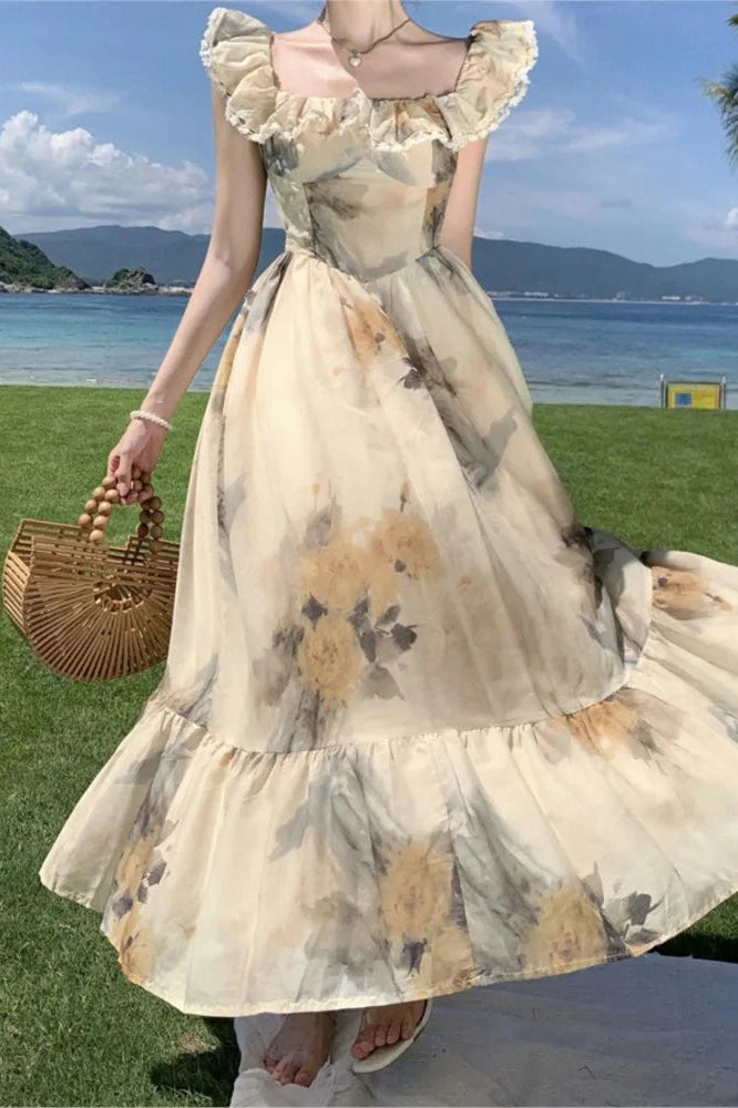 Elegant Floral Print Sleeveless Maxi Dress