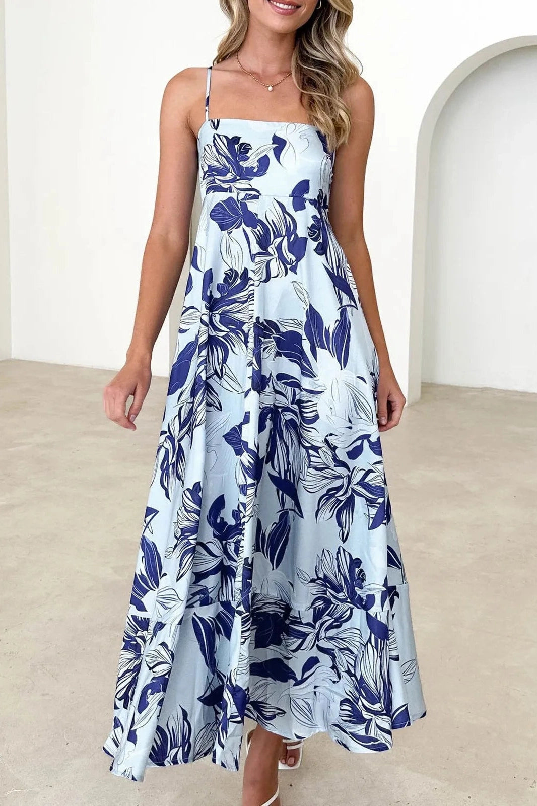 Floral Print open Back  Maxi Dress