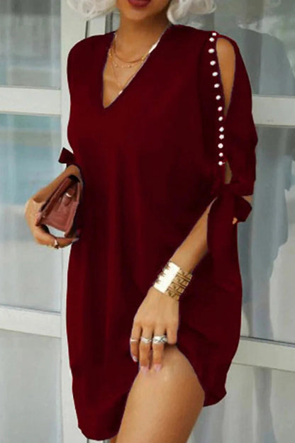 V-Neck Hollow Out Sleeves Mini Dress