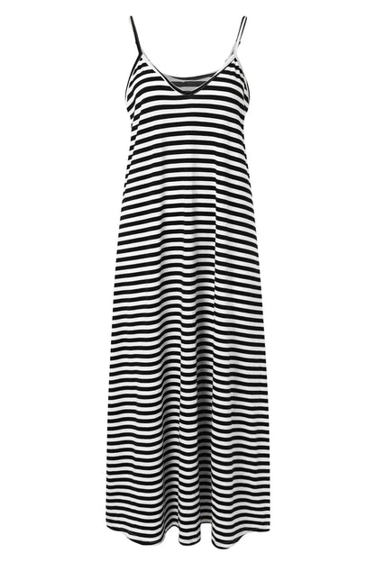 Striped Sleeveless Suspender Maxi Dress