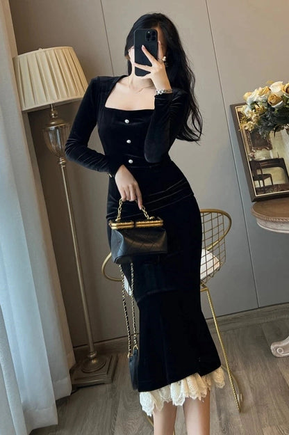 Elegant Velvet Bodycon Midi Dress