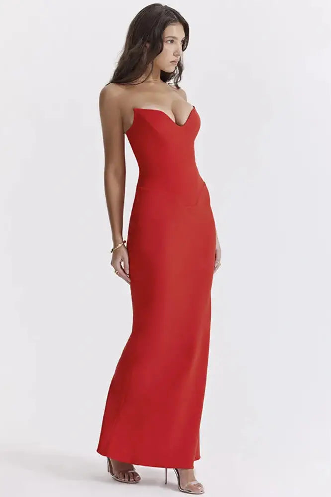 Strapless Off-Shoulder Slim Fit Maxi Dress