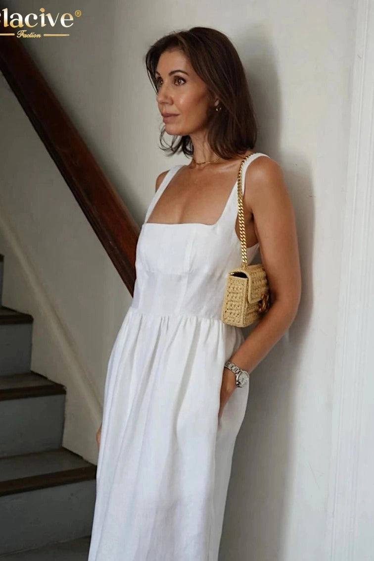 Square Collar Sleeveless Maxi Dress