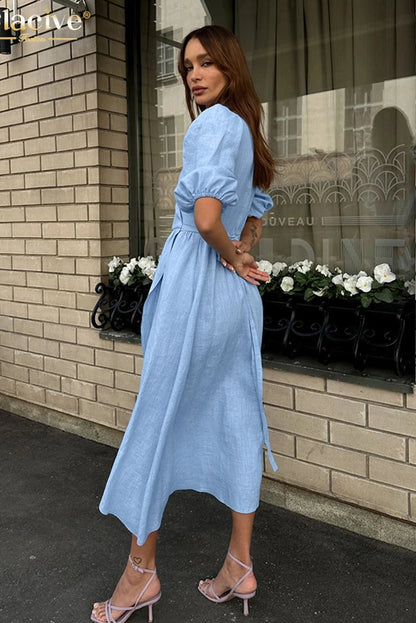 Elegant V-Neck Short Sleeve Midi Dress