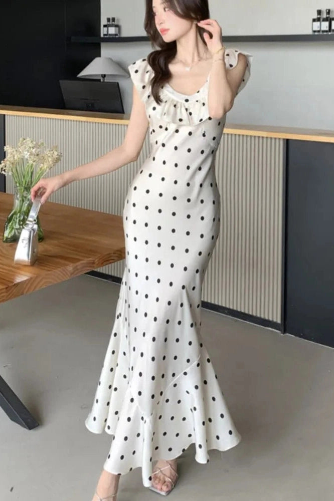 Bodycon Dot V-Neck Maxi Dress