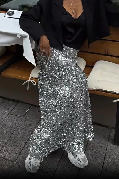 High Waist Sequin Maxi Skirt