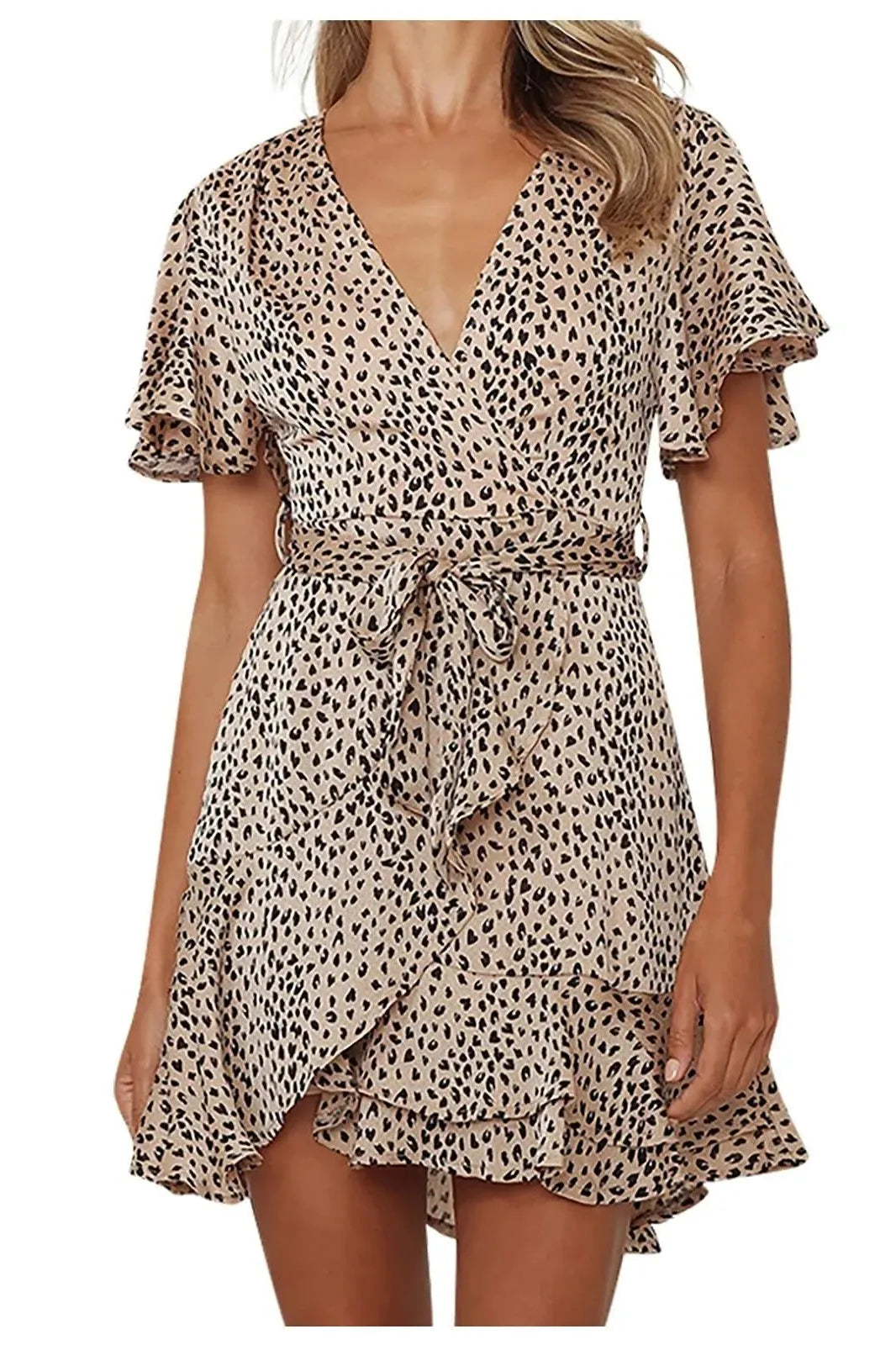 V-Neck Wrapped Printed Mini Dress