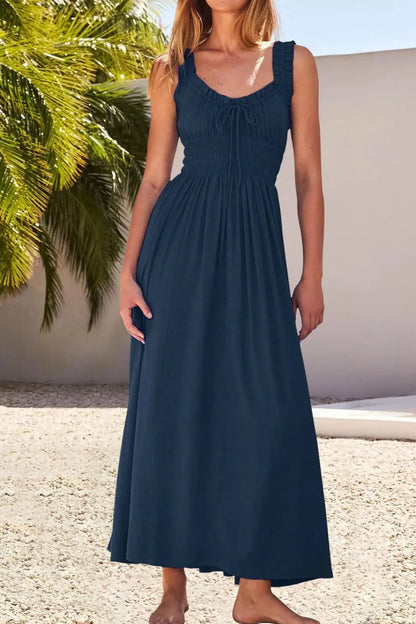 Sleeveless Pleated High Waist Maxi Dress