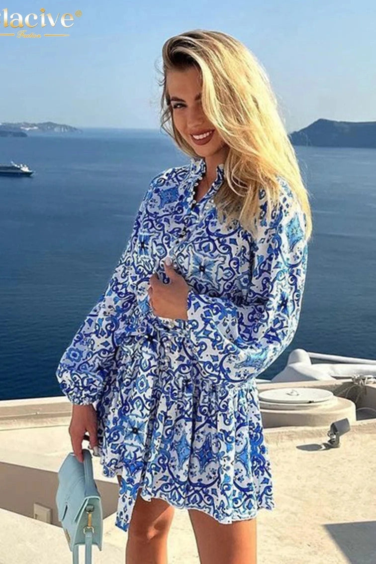 Print Puff Sleeve Mini Dress