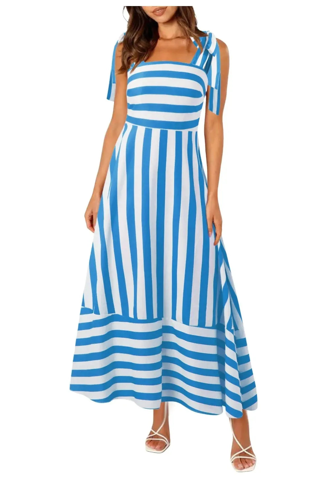 Square Neck Striped Sleeveless Maxi Dress