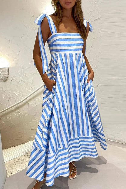 Elegant Striped Backless Maxi Dress