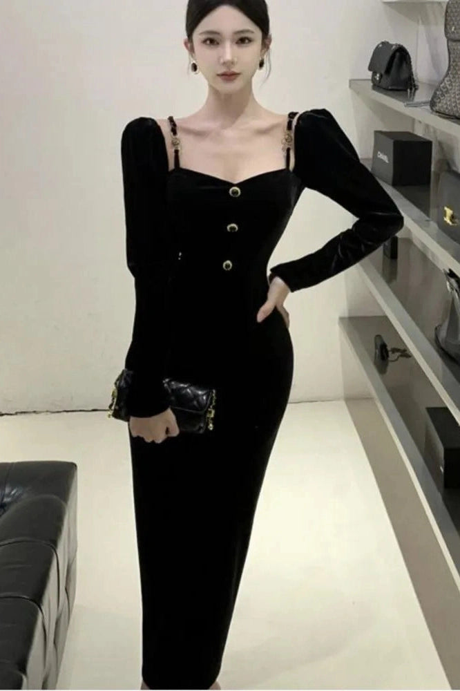 Velvet Long Sleeve Maxi Dress