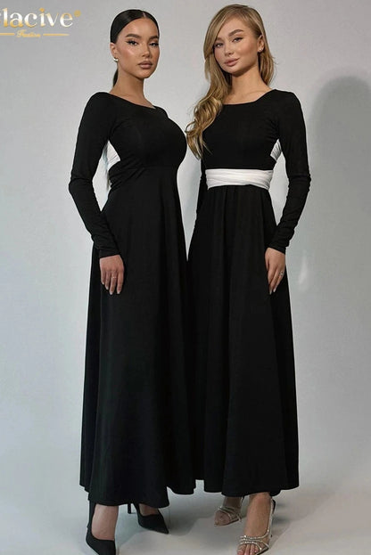 O-Neck Long Sleeve Maxi Dress