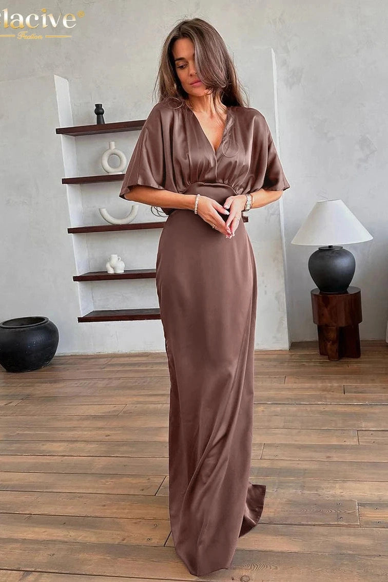 V-Neck Short Sleeve Maxi Dress