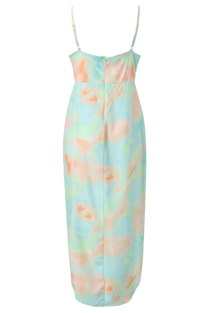 Tie-Dye Lace-Up A-Line Midi Dress