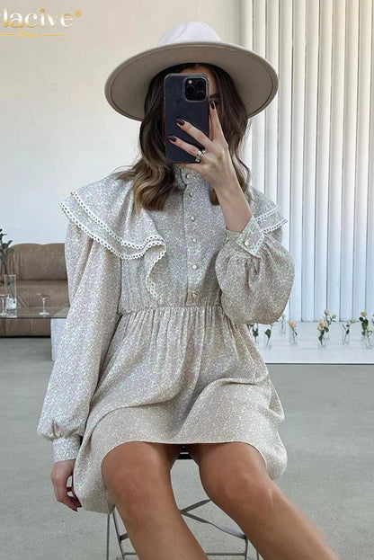 Elegant Printed Long Sleeve Mini Dress