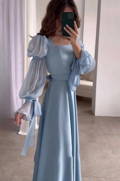 Square Collar Flare Sleeve Maxi Dress