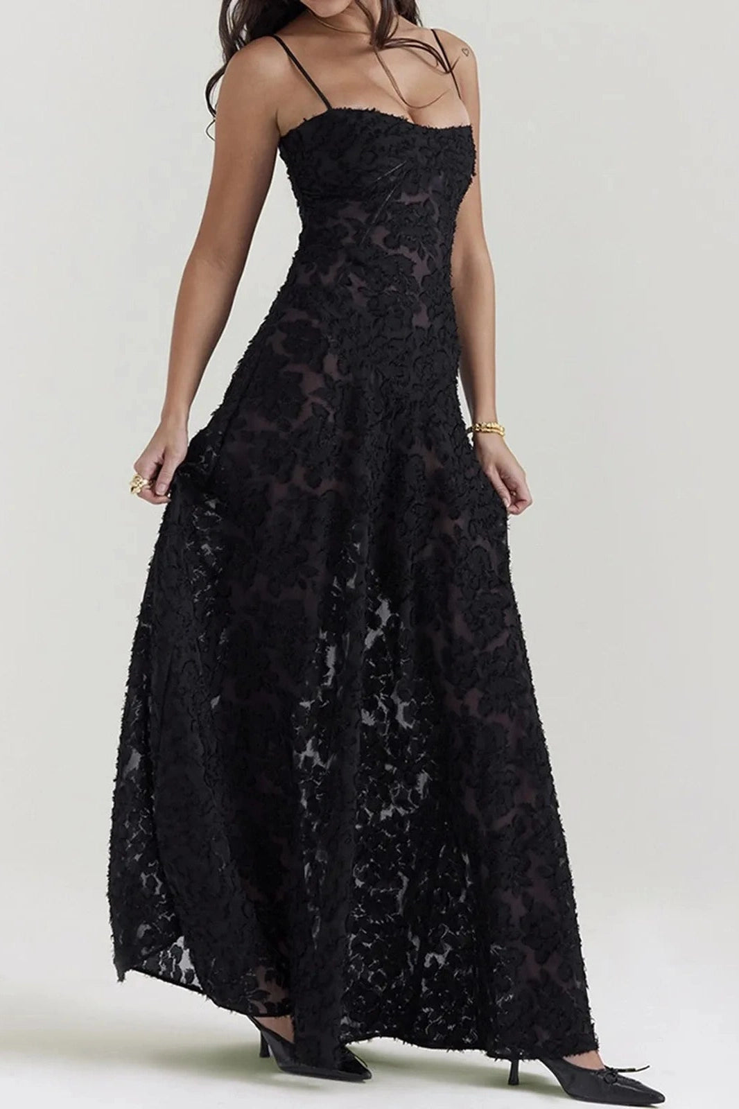 Lace Patchwork Spaghetti Strap Maxi Dress