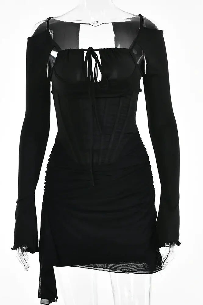 Hollow Out Spaghetti Strap Backless Black Mini Dress