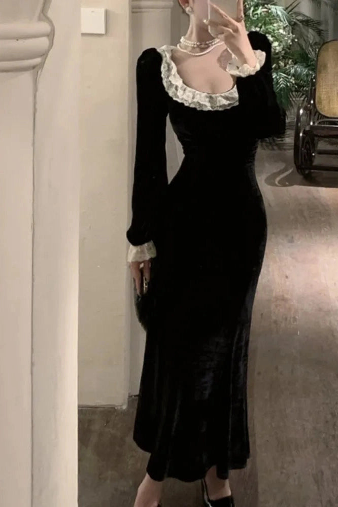 Elegant Velvet  Long Sleeve Maxi Dress