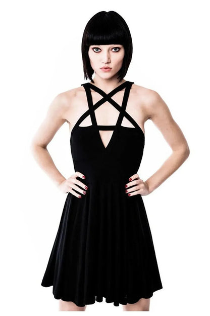 Gothic Style Cross Strap Wrap Short Dress