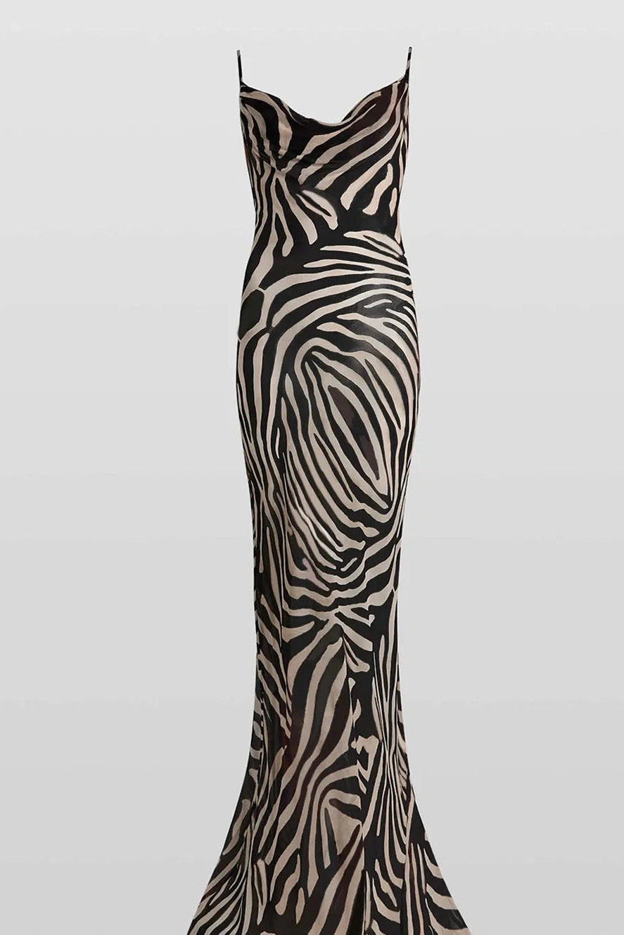 Printed Spaghetti Strap Backless Maxi Dress